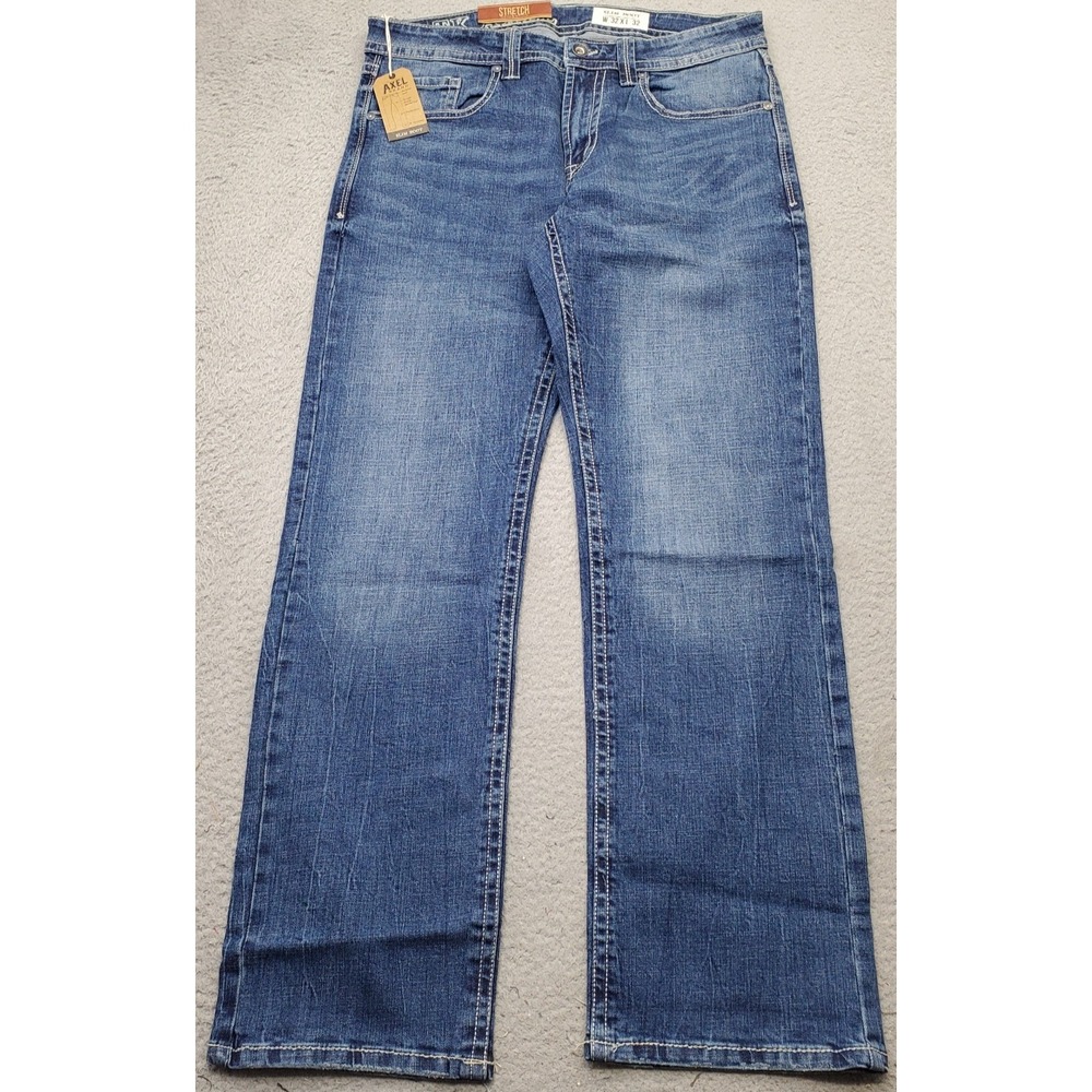 Axel Bootcut Jeans Mens 32x32 Blue Denim Stretch Slim Contrast Stitch AXMB0056‎